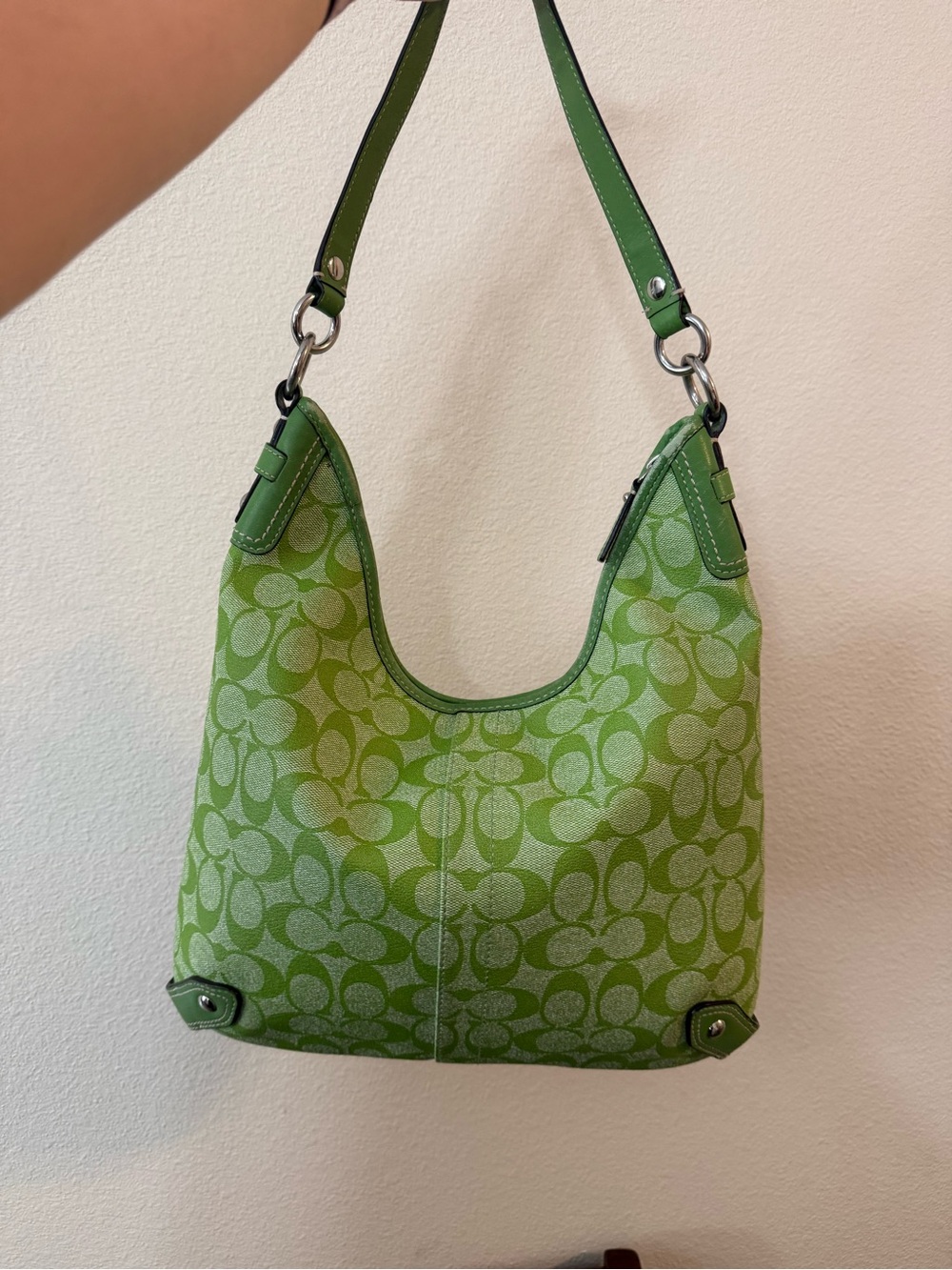 Coach Green Signature Canvas Hobo with Center Stripe - Picture 3 of 5